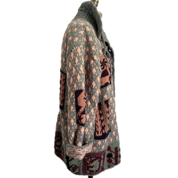 Cote-Rotie Gray Orange Patchwork Patterned Kidcore Cardigan Sweater - M/L - Picture 5 of 10